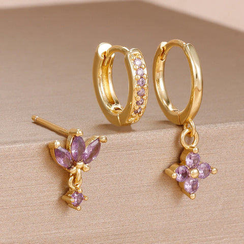 3PCS Fashion Orange Blue Zircon Hanging Earrings