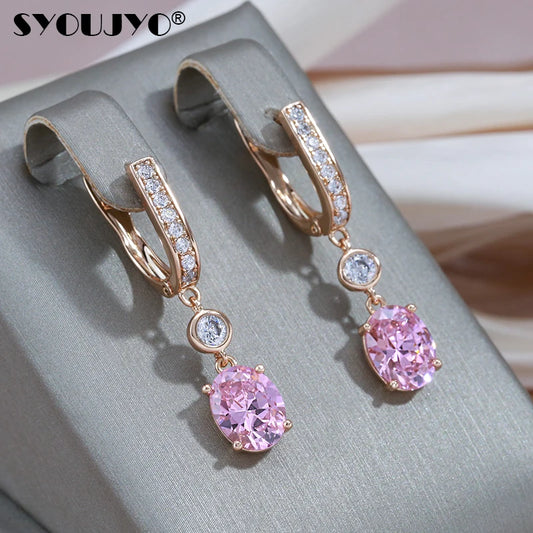 SYOUJYO Natural Pink Zircon Dangle Earrings