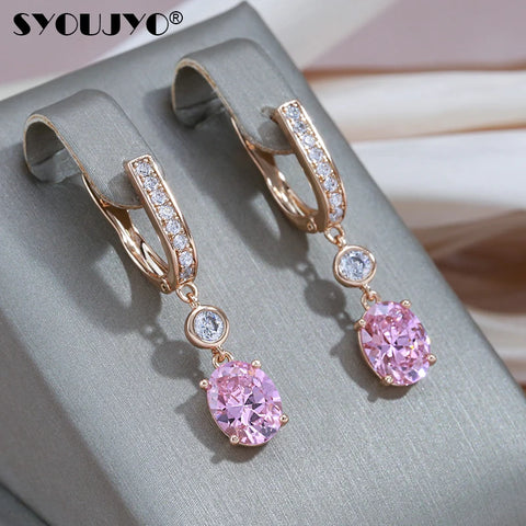 SYOUJYO Natural Pink Zircon Dangle Earrings