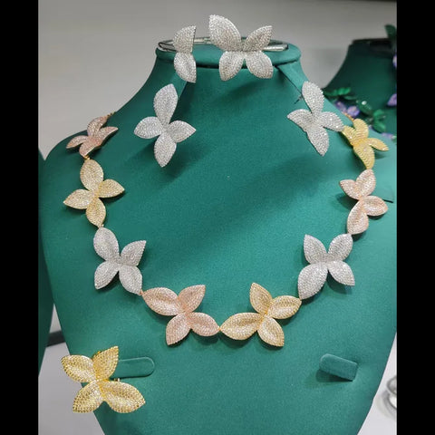 GODKI New Fashion African Multi Flowers Dubai Bridal Jewelry Set For Women Wedding Party Nigerian Choker Necklace Earring Set