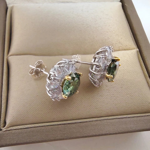 1CT Green Moissanite Stud Earrings with GRA Certificate S925 Silver