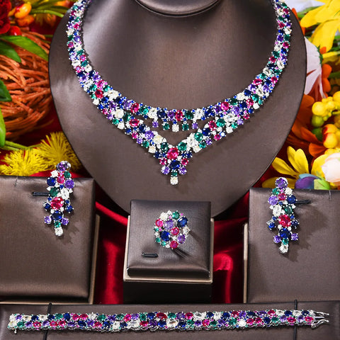 GODKI Luxury Princess 4PCS Flower African Jewelry Sets For Women Wedding Party Full Cubic Zircon Dubai Bridal jewelry Set Gift