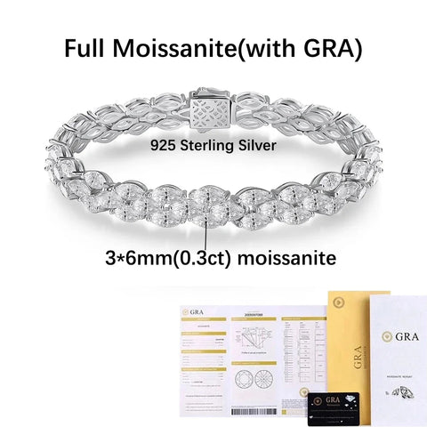 BXINY 3*6mm Marquise Cut Full Moissanite Tennis Bracelets