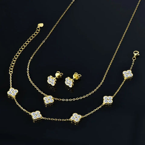 IOGOU 3 In 1 Clover Flower Pendant Necklace Earrings