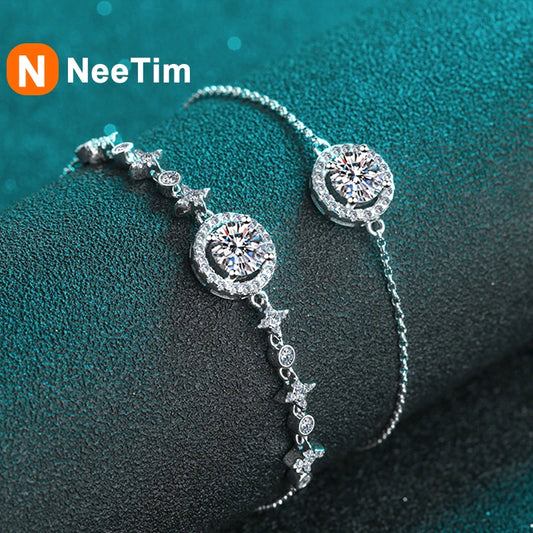NeeTim 1ct 6.5mm Moissanite Bracelet