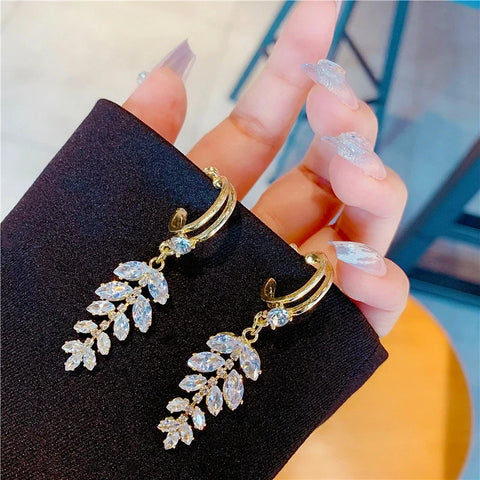 Zircon Wheat Tassel Pendant Gold Color U-shaped