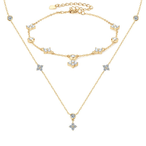 Real Moissanite Pendant Necklace Bracelet Earrings Sets For Women 925 Silver Rose Gold Plated Four Leaf Clover Jewelry Set Gift