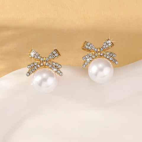 2 Women's Silver Needle Bow Studded