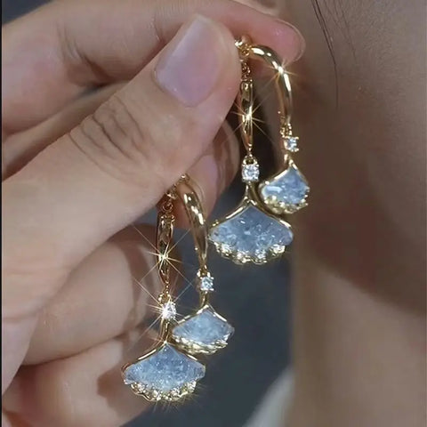 Fashion Trend Purple Crystal Zircon Flower Drop Earrings