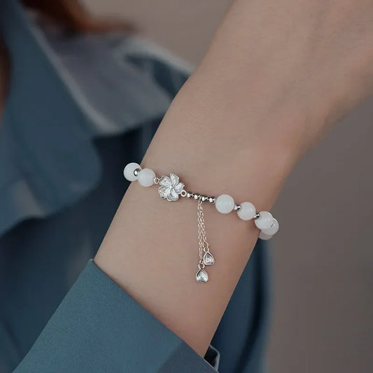 Luxurious Gold Thread Jade Peach Blossom Bracelet