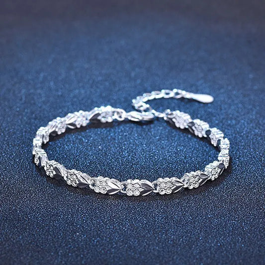 Hot fine 925 Sterling Silver Heart Lucky Clover Bracelets