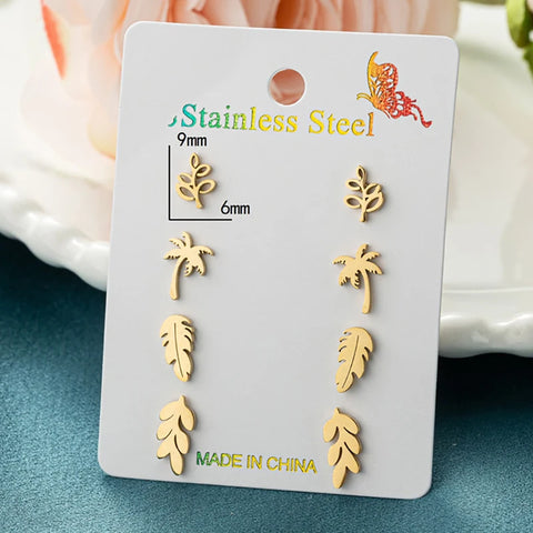 4Pairs/Lot Fashion Stainless Steel Star Moon Stud Earrings Sets