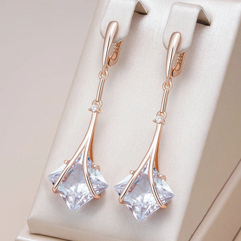 Wbmqda Shiny White Natural Zircon Long Drop Earrings