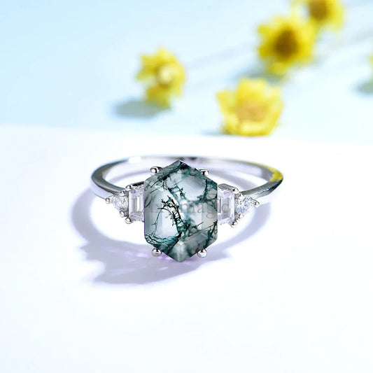 Luxyimagic Moss Agate Natural Stone Ring - BOLEVARD RING
