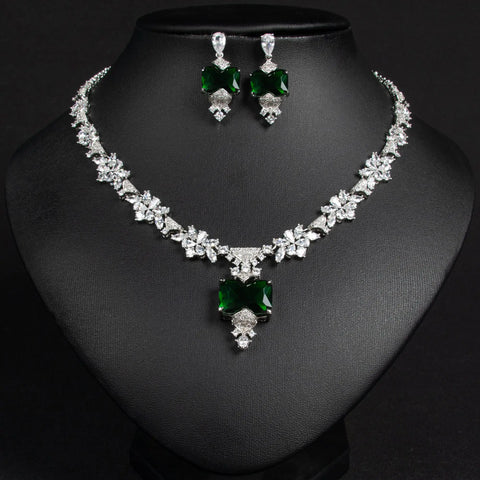 New Luxury Jewellery Square Flower Necklace Earrings Pendant Ladies Zirconia Accessories Set Party Prom Gift Dress M-339