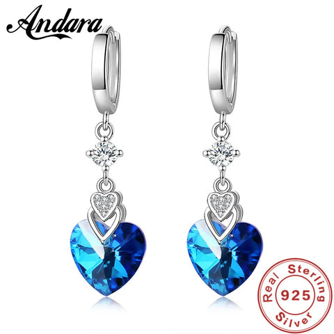 925 Sterling Silver Earrings Blue Crystal