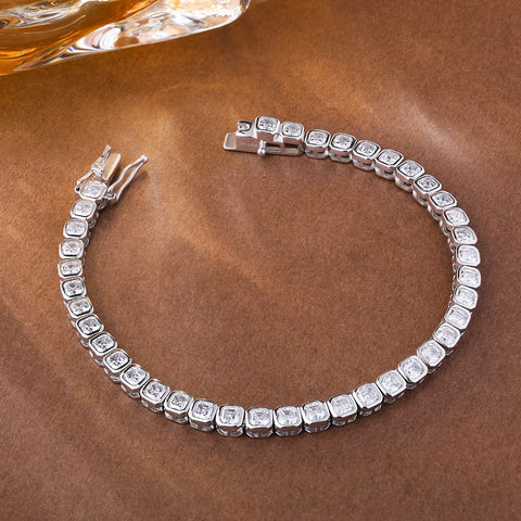 Bezel Set Asscher Cut All Moissanite Tennis Bracelets t