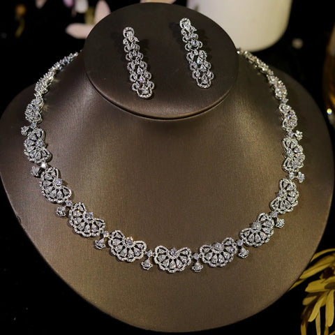 New Design Nigeria 2pcs Bridal Zirconia Jewelry Sets For Women Party ,Luxury Dubai   Wedding CZ Necklaces Accessory Girl Gift