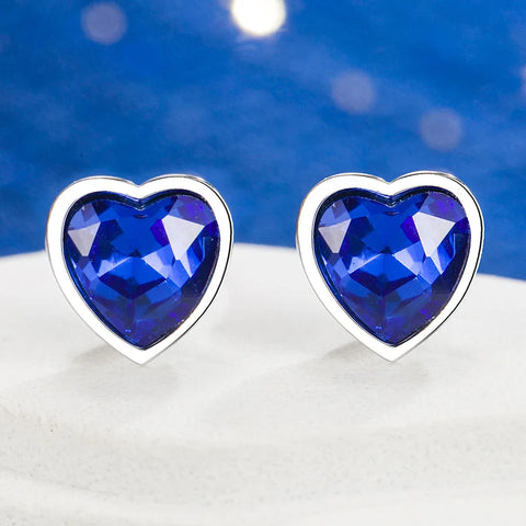 New in 925 Sterling Silver Heart Blue Crystal Stud Earrings