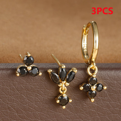 3PCS Stainless Steel Multicolor Crystal Hoop Earrings