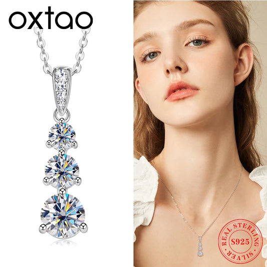 Moissanite Three stone Pendant necklace