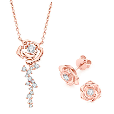OXTAO Rose Moissanite Jewelry Set 925 Sterling Silver