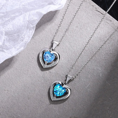 925 Sterling Silver Heart Blue Zircon Choker Necklaces For Women  Jewelry Accessories Wholesale Argent 925 GaaBou Jewellery