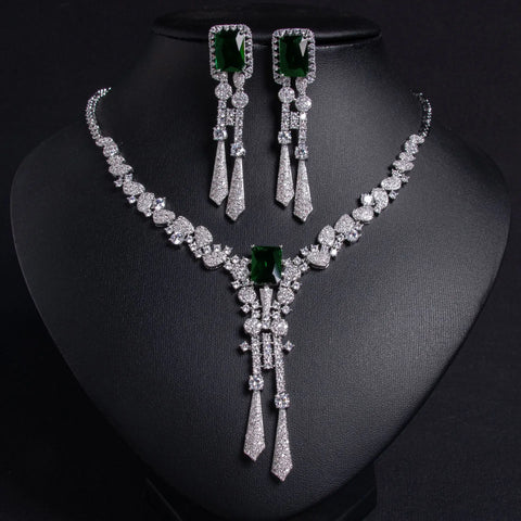 High Quality American Dubai Engagement Jewelry Sets Bridal Accessories Wedding Party Cubic Zircon Necklace Earrings Set