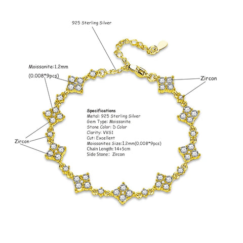 RAPRGOLD Moissanite Four Leaf Clover Bracelets