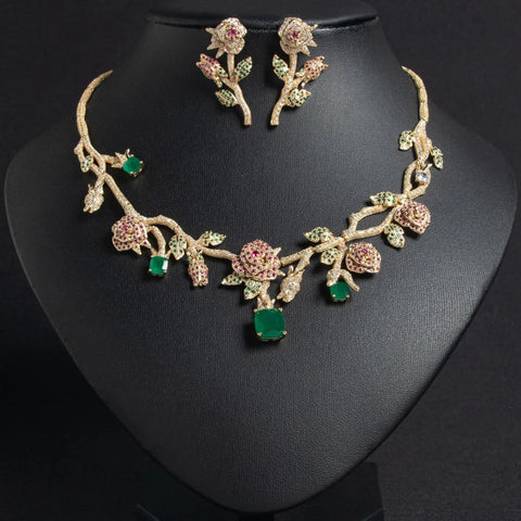 Autumn and winter earrings temperament flowers rose necklace full of diamonds suit women