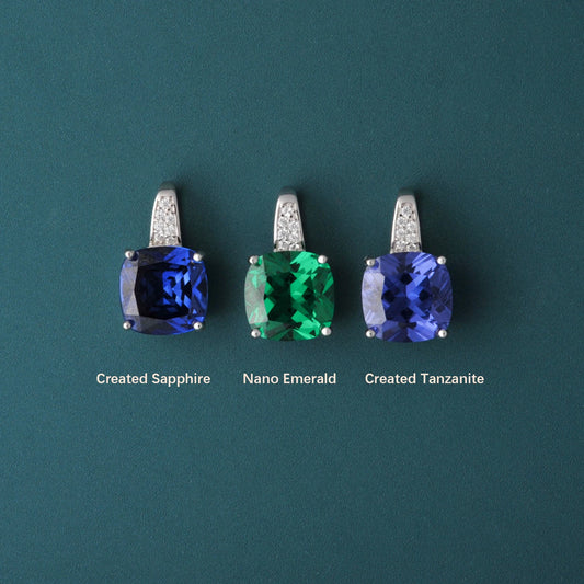 Potiy 4.73ct Cushion Created Sapphire Nano Emerald Tanzanite Pendant Necklace No Chain 925 Sterling Silver for Women valentines