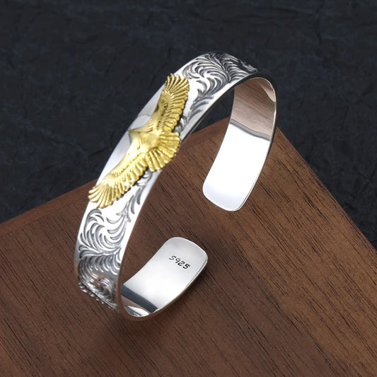 S925 sterling silver gold eagle feather bracelet
