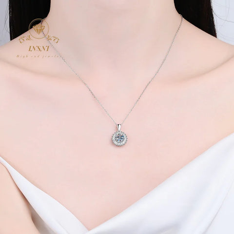 1CT D Color Moissanite S925 Silver Prism Cut Full Drill Luxury Lock Bone Chain Necklace Women's Jewelry GBA Certified Gift Her