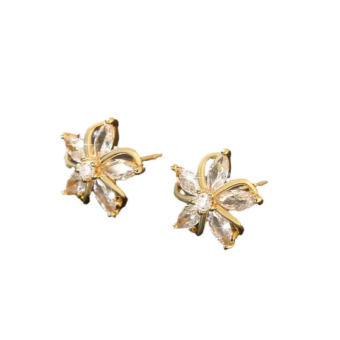 Sweet Elegant Zircon Embedded Petal Earrings