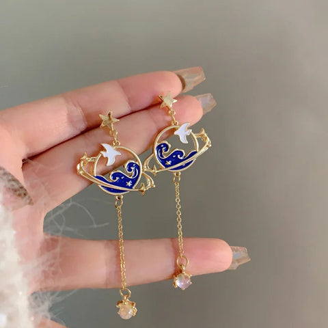 Korean New Light Luxury Zircon Moon Star Asymmetric Stud Earrings