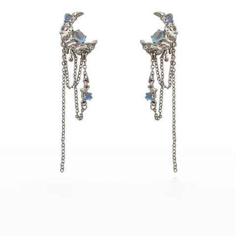 Fashion Korea Laser Stone Long Tassel Star Butterfly Earrings