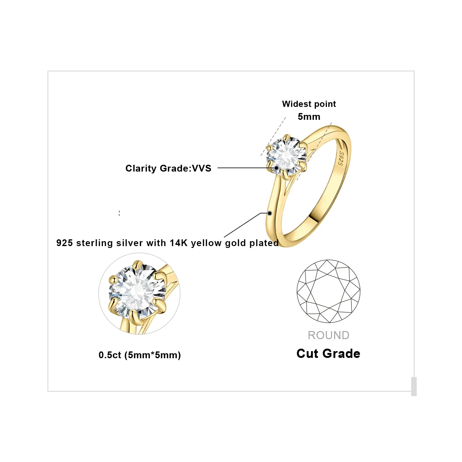 JewelryPalace Moissanite D Color 0.5ct 1ct 1.5ct 2ct Round Cut - BOLEVARD RING