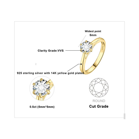 JewelryPalace Moissanite D Color 0.5ct 1ct 1.5ct 2ct Round Cut - BOLEVARD RING