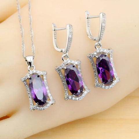 luxury Purple Zirconia 925 Silver Jewelry Sets