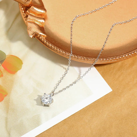 Serenity 1ct D Color Moissanite Pendant Necklace for Women Wedding 100% S925 Solid Silver Necklace Chain Plated 18K Anniversary