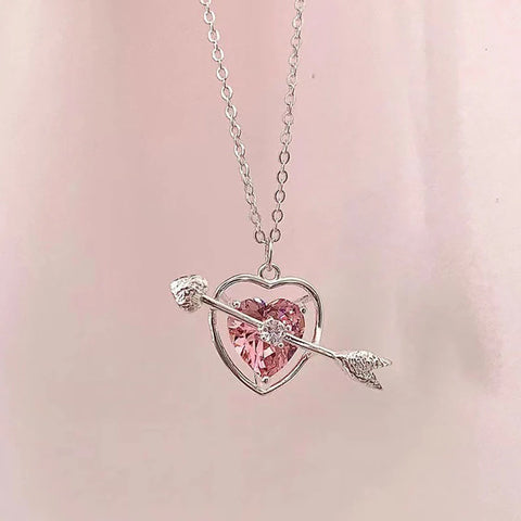 Y2K Luxury Pink Zircon Crystal Heart Pendant Necklace for Women Clavicle  Birthday Party Anniversary Gift Jewelry mujer