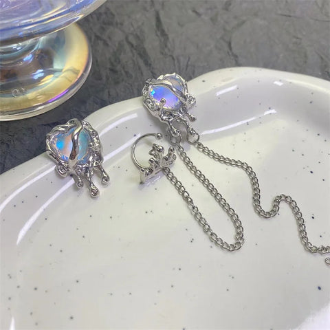 Fashion Korea Laser Stone Long Tassel Star Butterfly Earrings