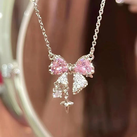 Y2K Luxury Pink Zircon Crystal Heart Pendant Necklace for Women Clavicle  Birthday Party Anniversary Gift Jewelry mujer