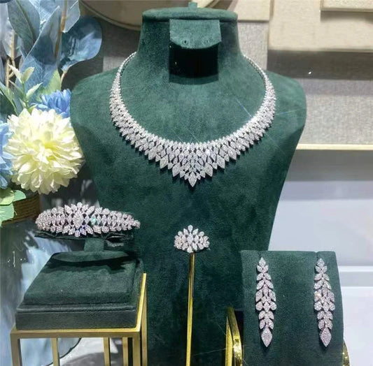 JaneKelly Luxury4 pcs Jewelry Set With Cubic Zirconia for Women Bridal Party Wedding Accessories indina Saudi Arabic Dubai