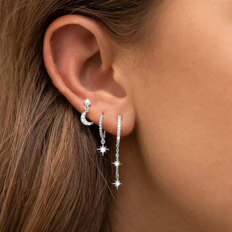 3 Piece Fashion Stainless Steel Round Star Drop Earrings