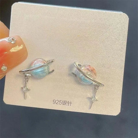 Kpop Y2K Blue Crystal Star Pendant Earrings