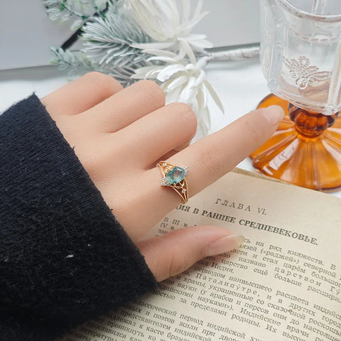 LAMOON Green Moss Agate Ring - BOLEVARD RING