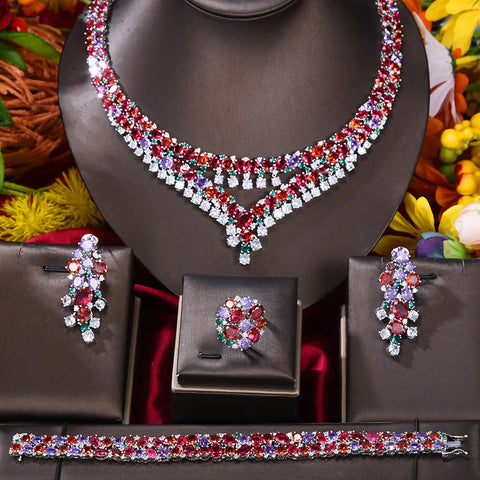 GODKI Luxury Princess 4PCS Flower African Jewelry Sets For Women Wedding Party Full Cubic Zircon Dubai Bridal jewelry Set Gift