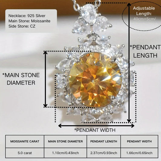 Delicate Sparkling Sunflower Yellow Moissanite Necklace, S925 Silver Premium Elegant Pendant Necklace, Birthday Valentine's Day