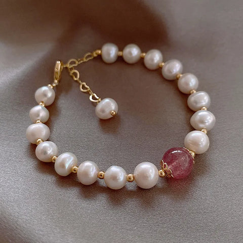 Baroque Freshwater Pearl & Strawberry Quartz Bracelets